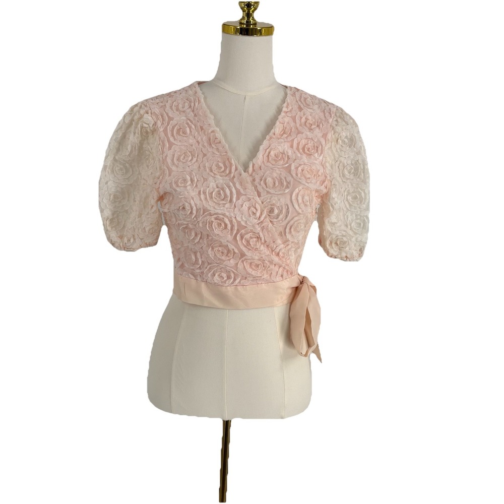 Chicwish Womens Cropped Rosette Wrap Top Small Pink Balletcore Fairy Feminineโ